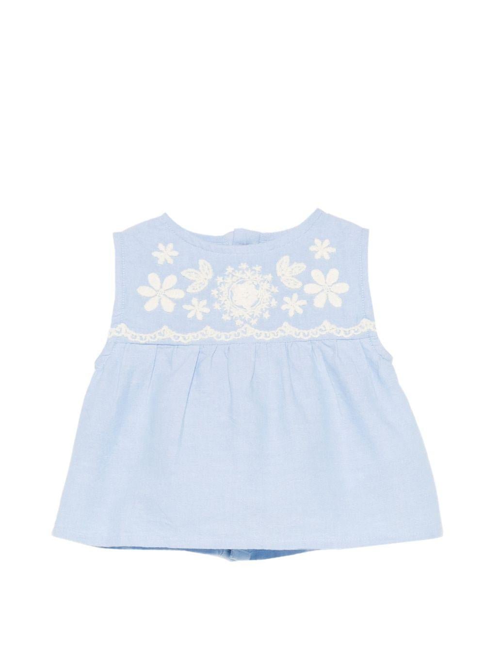Camicia Malaya per neonata Louise Misha azzurra con ricami floreali - Rubino Kids