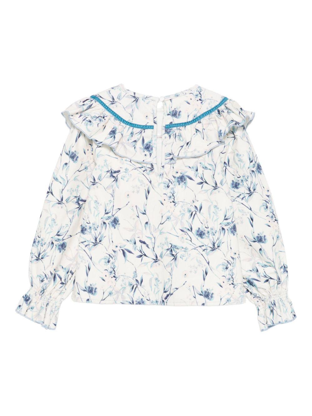 Camicia per bambina A'lapage bianca con decorazioni floreali azzurre - Rubino Kids