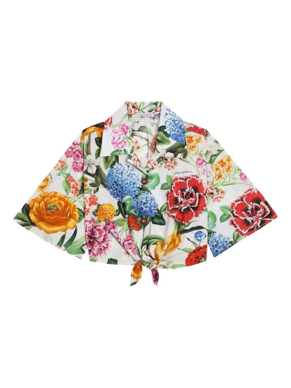 Camicia per bambina Dolce & Gabbana Kids multicolore con stampa floreale all - over - Rubino Kids
