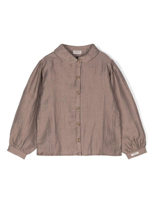 Camicia per bambina Donsje Ister marrone con colletto con pettorina