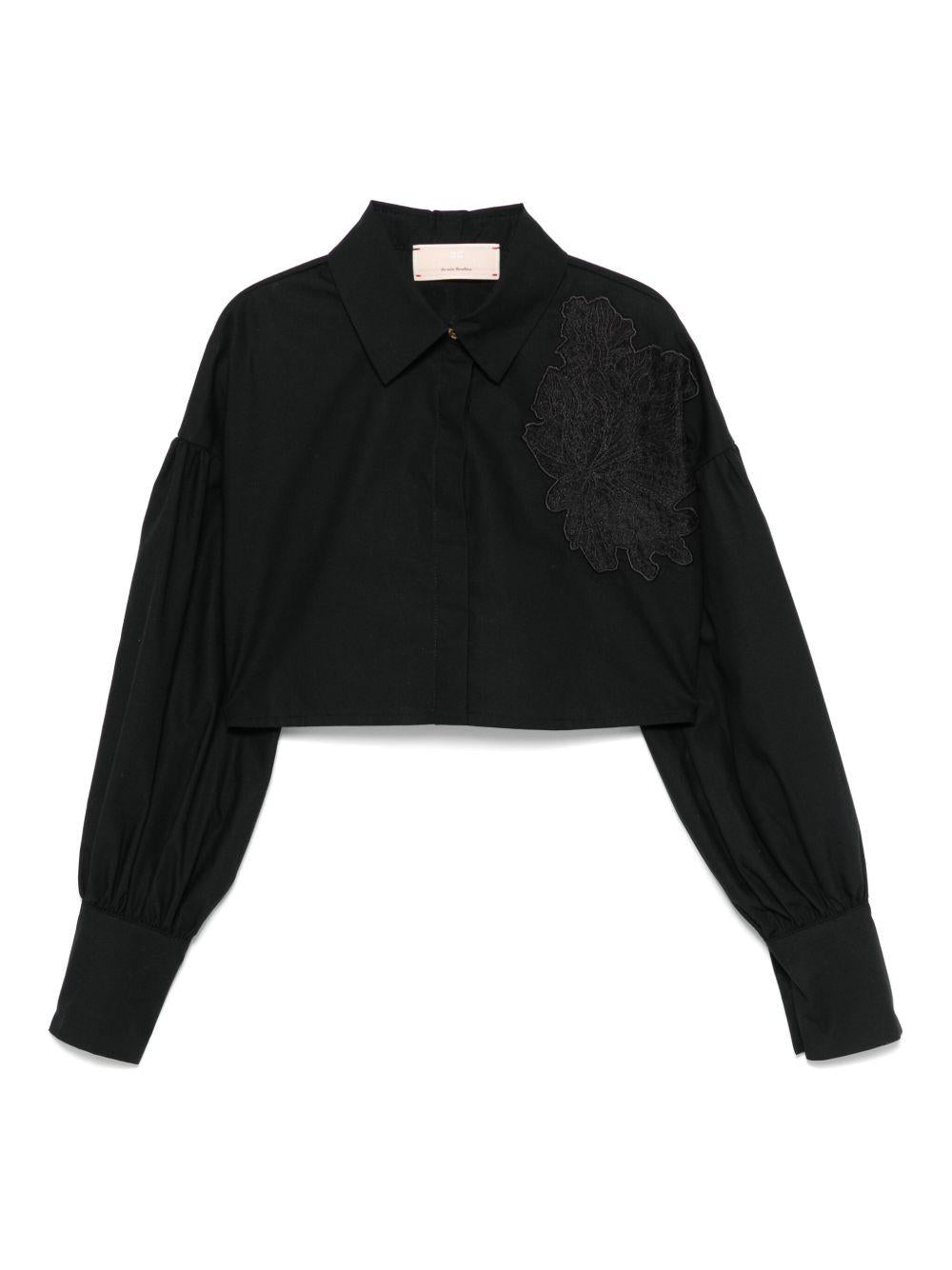 Camicia per bambina Elisabetta Franchi La Mia Bambina nero con applicazione in pizzo - Rubino Kids