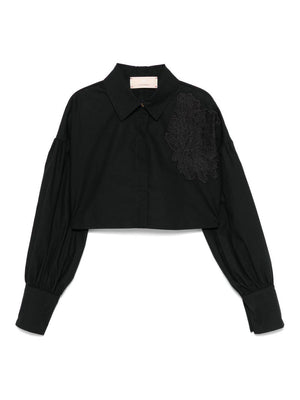 Elisabetta Franchi La Mia Bambina black shirt for girls with lace applique