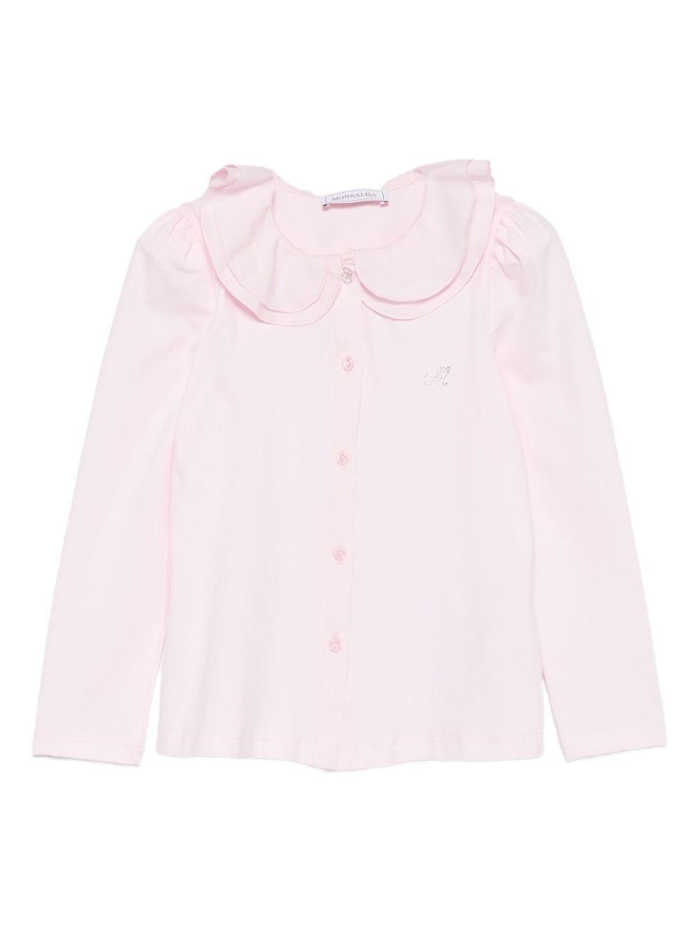 Camicia per bambina Monnalisa rosa con colletto arricciato - Rubino Kids