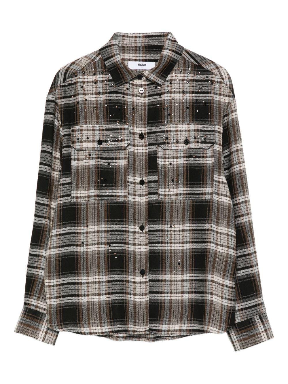 Camicia per bambina MSGM Kids nero con motivo a quadri con decorazione - Rubino Kids