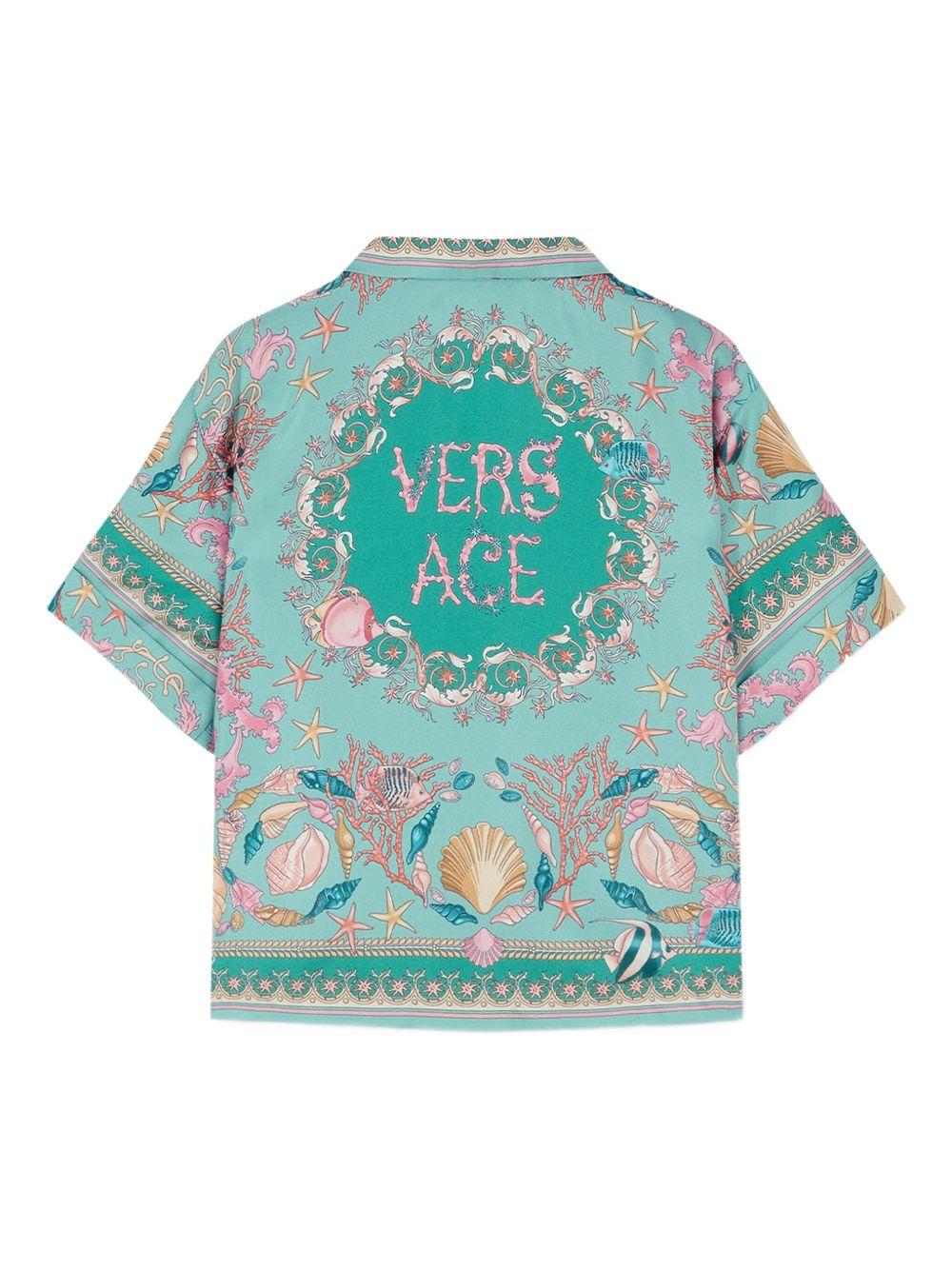 Camicia per bambina Versace Kids Underwater Barocco azzurro a maniche corte - Rubino Kids