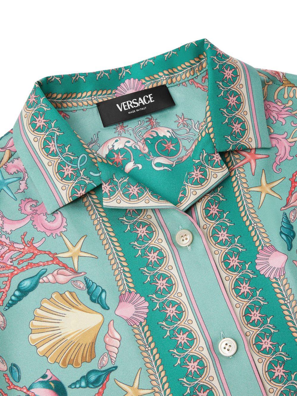 Camicia per bambina Versace Kids Underwater Barocco azzurro a maniche corte - Rubino Kids