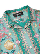 Camicia per bambina Versace Kids Underwater Barocco azzurro a maniche corte - Rubino Kids