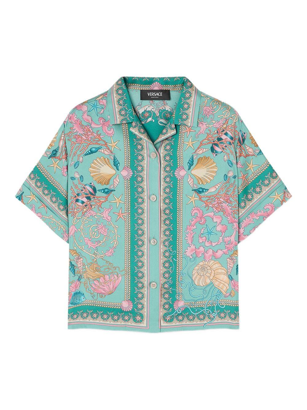 Camicia per bambina Versace Kids Underwater Barocco azzurro a maniche corte - Rubino Kids