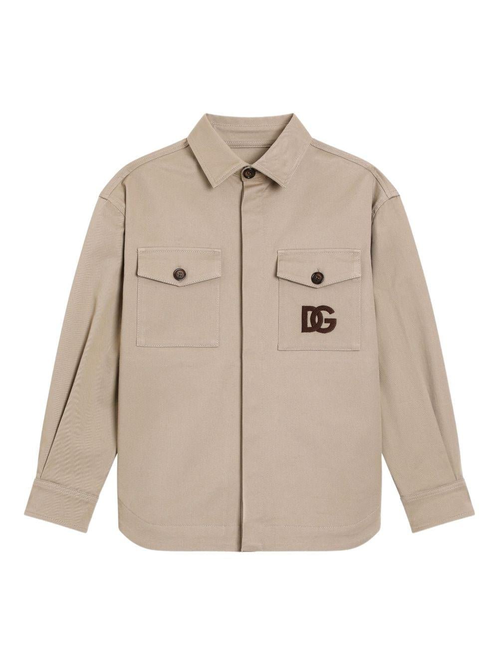 Camicia per bambini Dolce & Gabbana Kids beige con chiusura frontale con zip - Rubino Kids