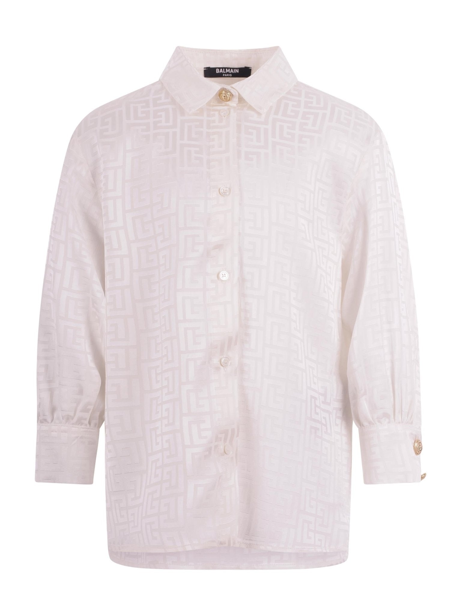 Camicia per bambino Balmain Kids bianca con stampa monogramma all - over - Rubino Kids