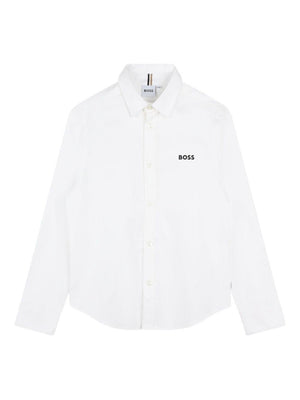 Boss Kids White Long Sleeve Logo Shirt for Boys