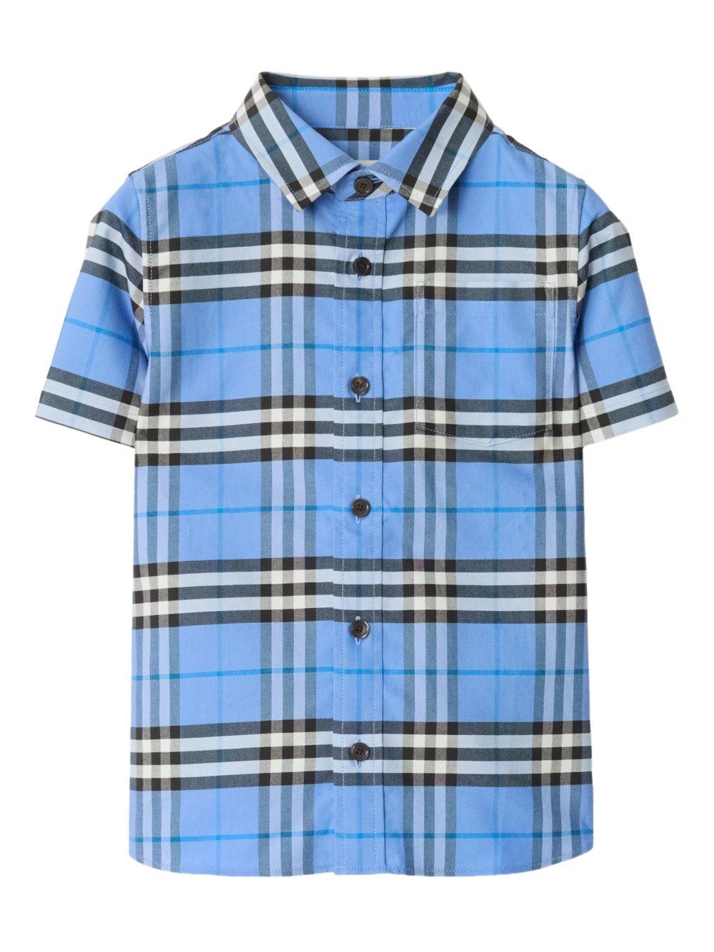 Camicia per bambino Burberry Kids blu con motivo a quadri - Rubino Kids