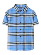 Camicia per bambino Burberry Kids blu con motivo a quadri - Rubino Kids