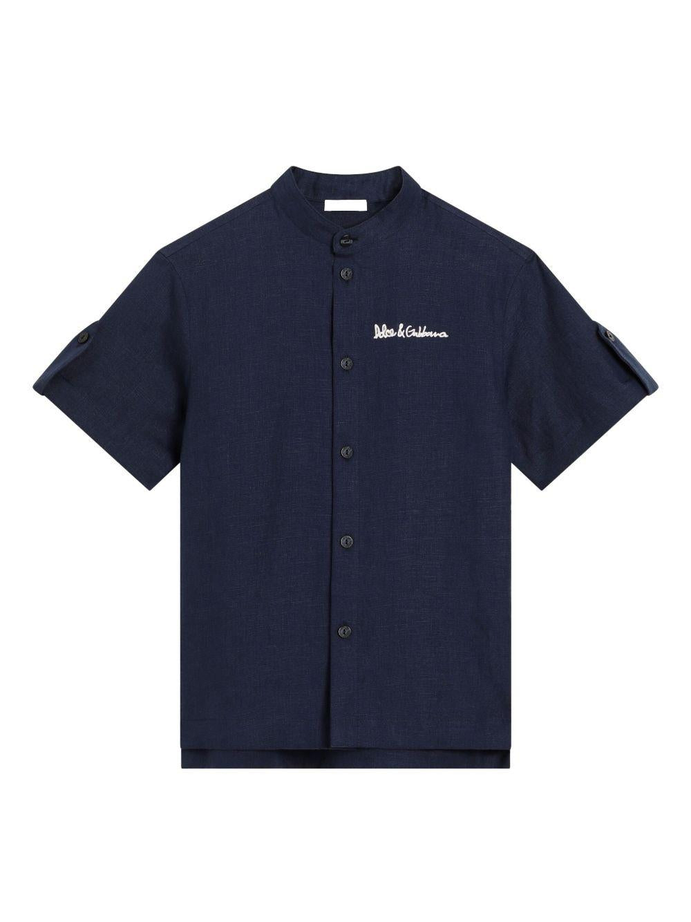 Camicia per bambino Dolce & Gabbana Kids blu con colletto alla coreana - Rubino Kids
