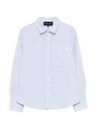 Camicia per bambino Emporio Armani Kids azzurra con logo aquila ricamato - Rubino Kids