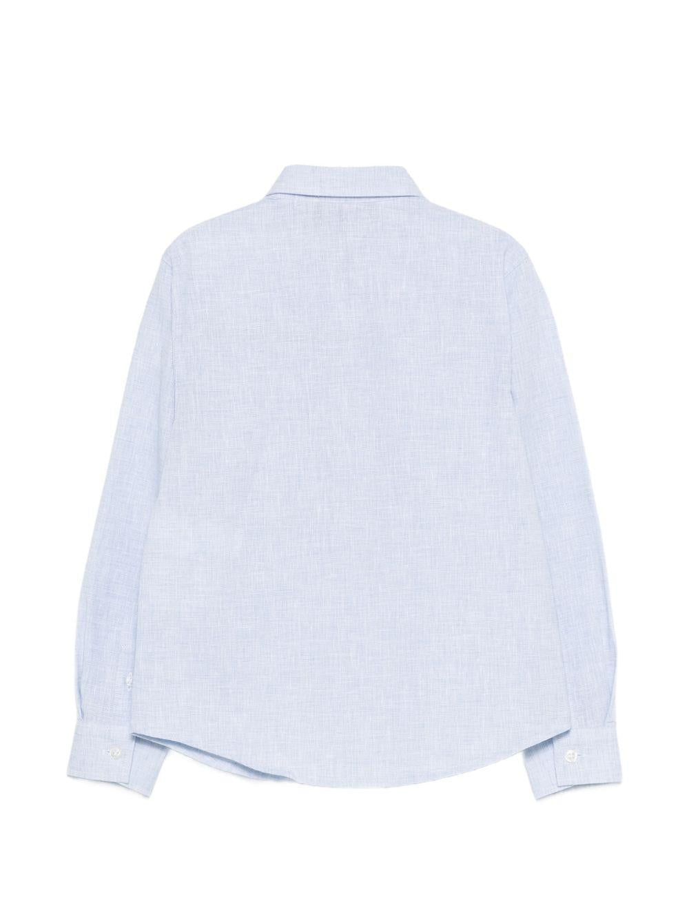 Camicia per bambino Emporio Armani Kids azzurra con logo aquila ricamato - Rubino Kids