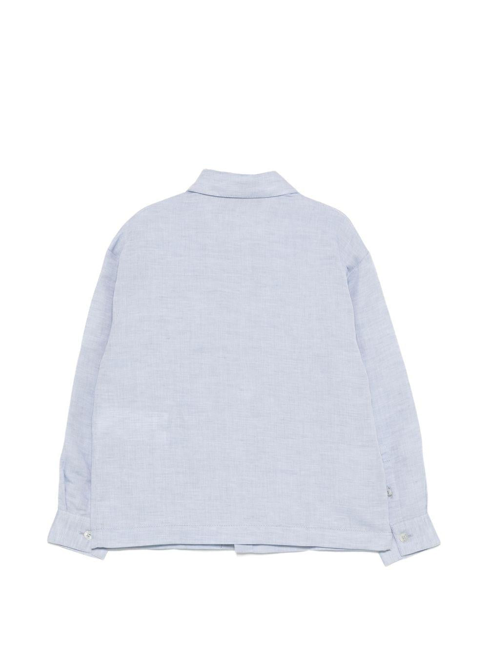 Camicia per bambino Emporio Armani Kids azzurra con logo ricamato sul davanti - Rubino Kids