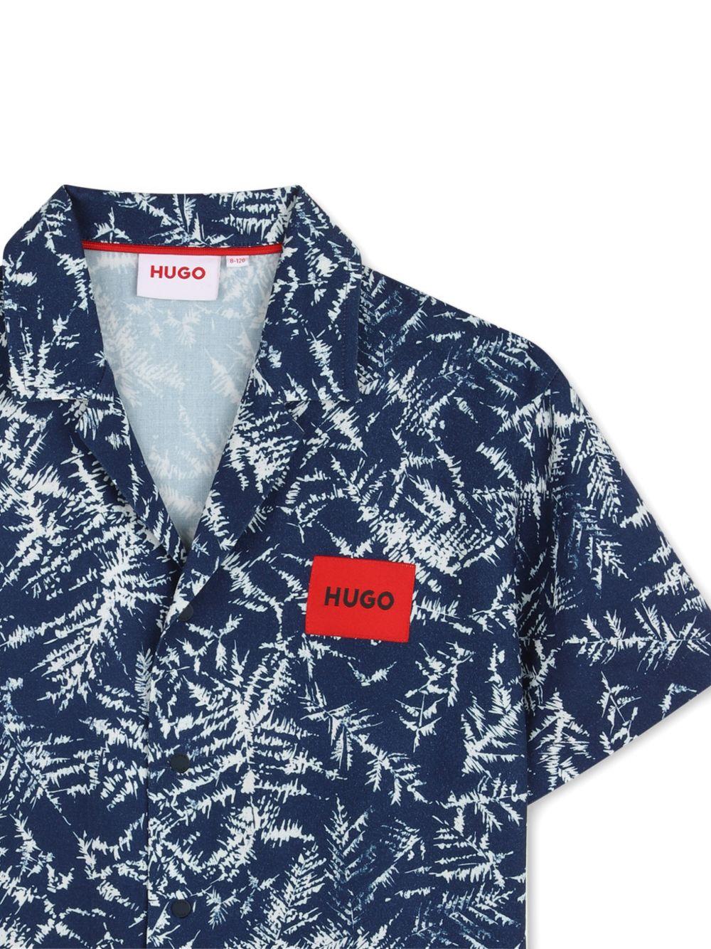 Camicia per bambino Hugo Kids blu con stampa floreale all - over - Rubino Kids