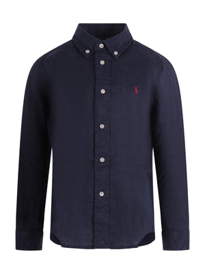 Camicia per bambino Polo Ralph Lauren Kids blu con ricamo Polo Pony sul davanti