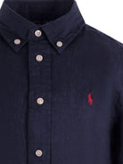 Camicia per bambino Polo Ralph Lauren Kids blu con ricamo Polo Pony sul davanti - Rubino Kids