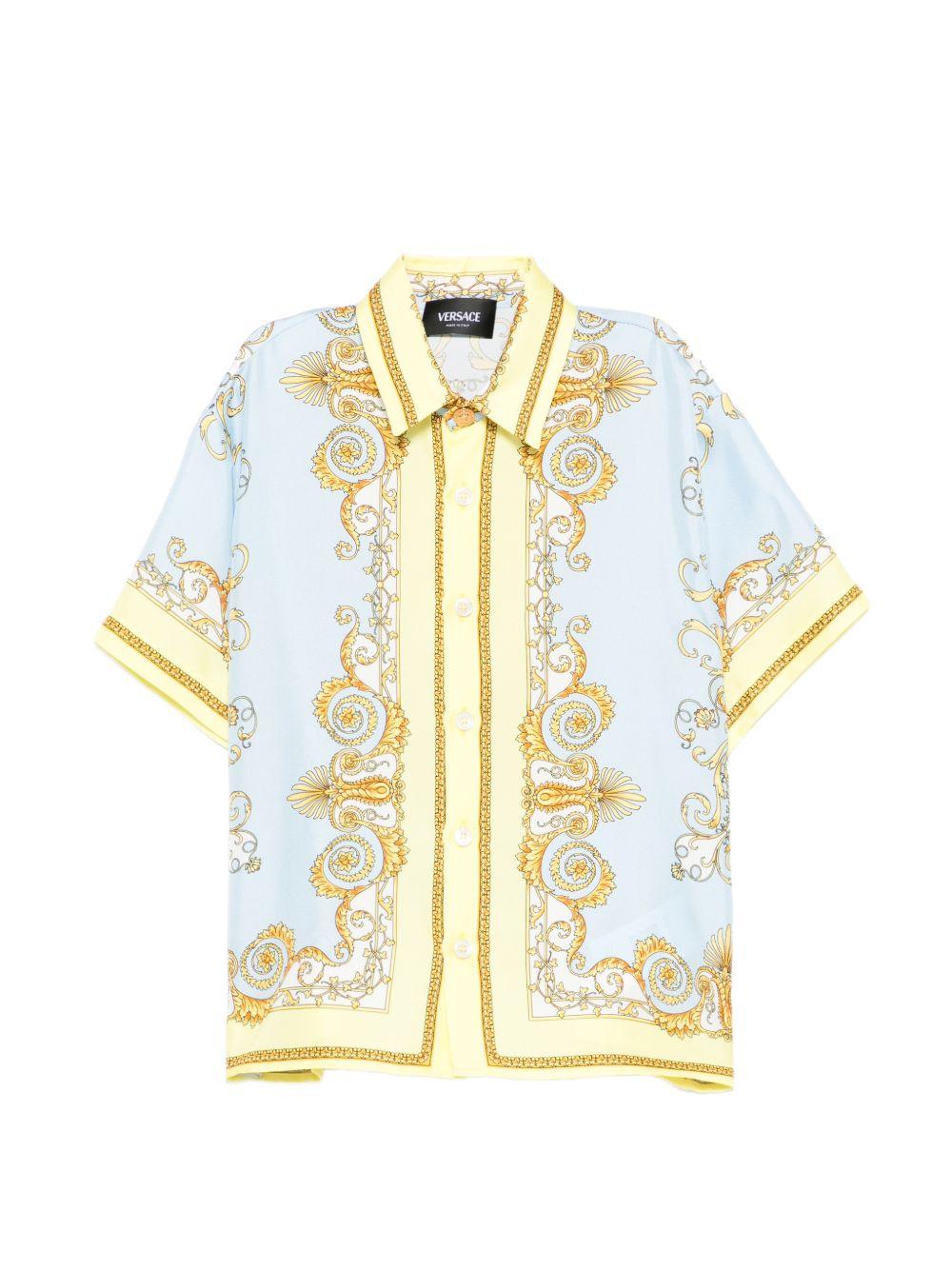 Camicia per bambino Versace Kids azzurra con motivo barocco - Rubino Kids