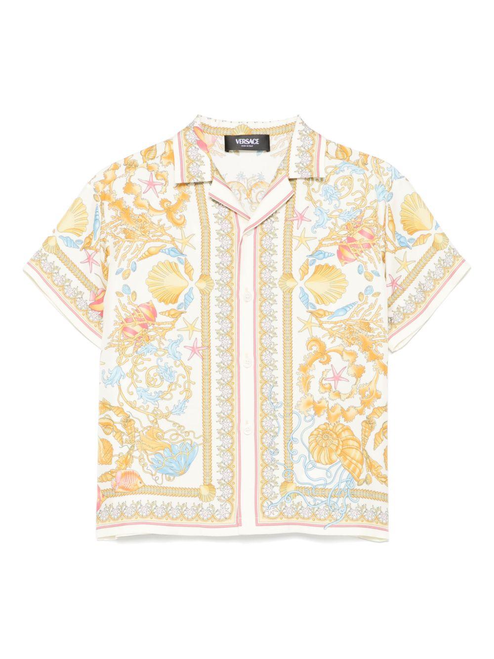 Camicia per bambino Versace Kids beige in seta con stampa grafica - Rubino Kids