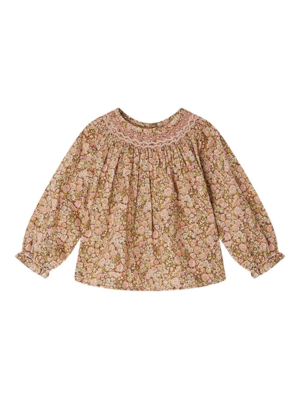 Camicia per neonata bonpoint rosa con scollo arricciato e polsini con ruches - Rubino Kids