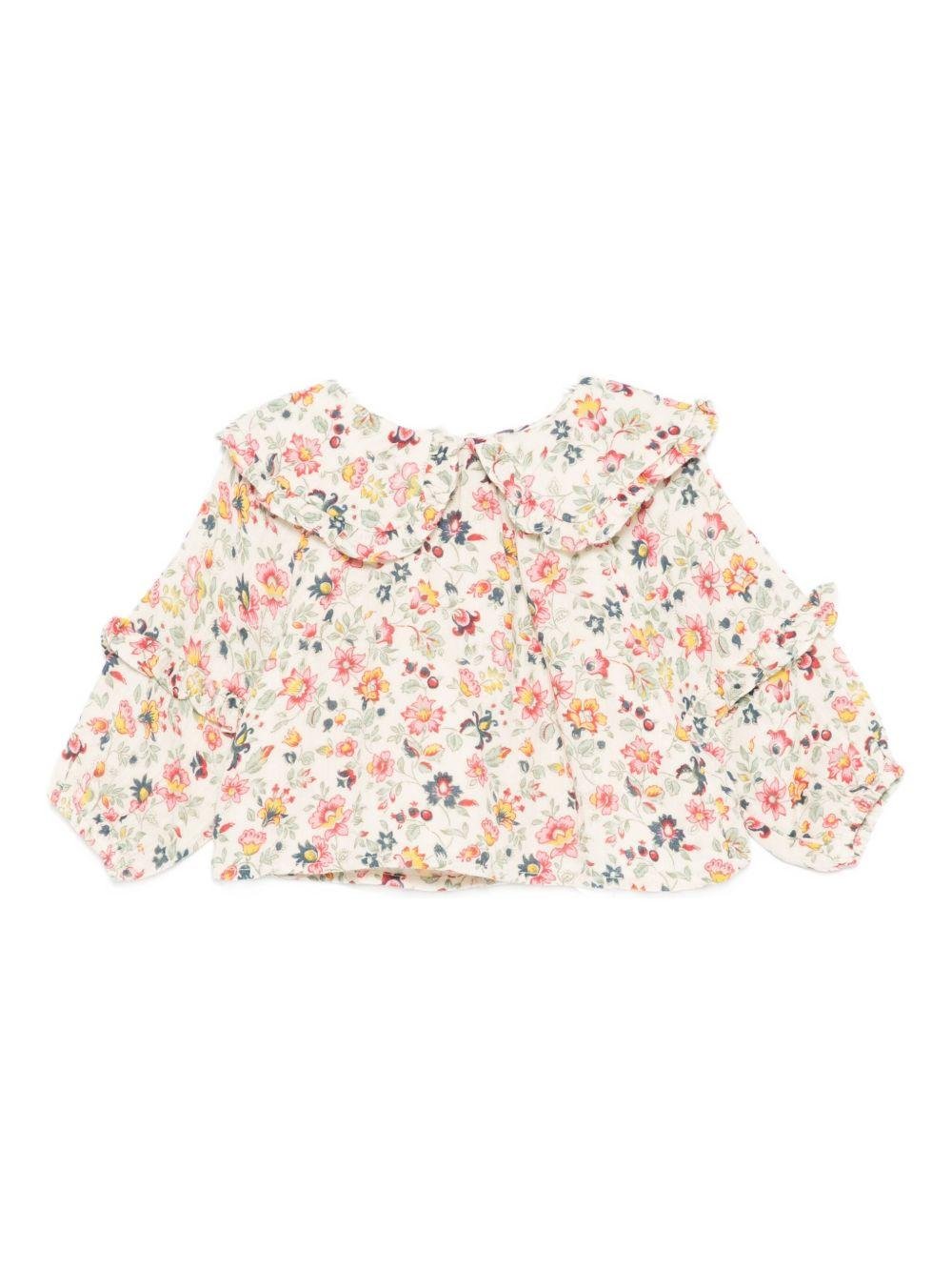 Camicia per neonata Louise Misha beige con stampa floreale all - over - Rubino Kids