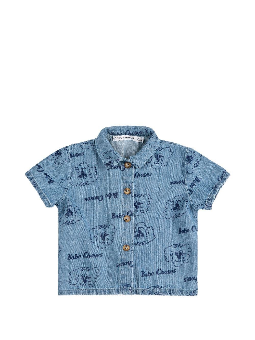 Camicia per neonato Bobo Choses azzurro con stampa grafica all - over - Rubino Kids
