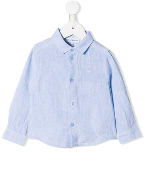 Camicia per neonato Emporio Armani Kids azzurra con logo sul davanti