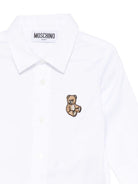 Camicia per neonato Moschino Kids bianco in cotone con ricamo Teddy - Rubino Kids