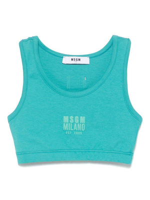 MSGM Kids light blue printed tank top for girls with crew neck