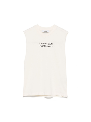 MSGM Kids beige printed tank top for boys with raw cut hem