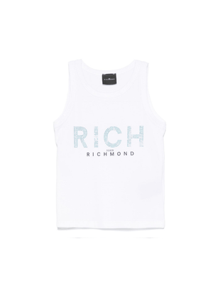 John Richmond Junior Girls' Tank Top in White with Rhinestone Logo