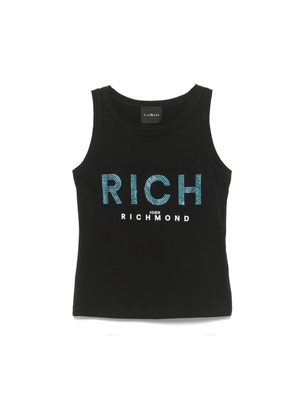 John Richmond Junior Girls' Black Tank Top with Rhinestone Logo