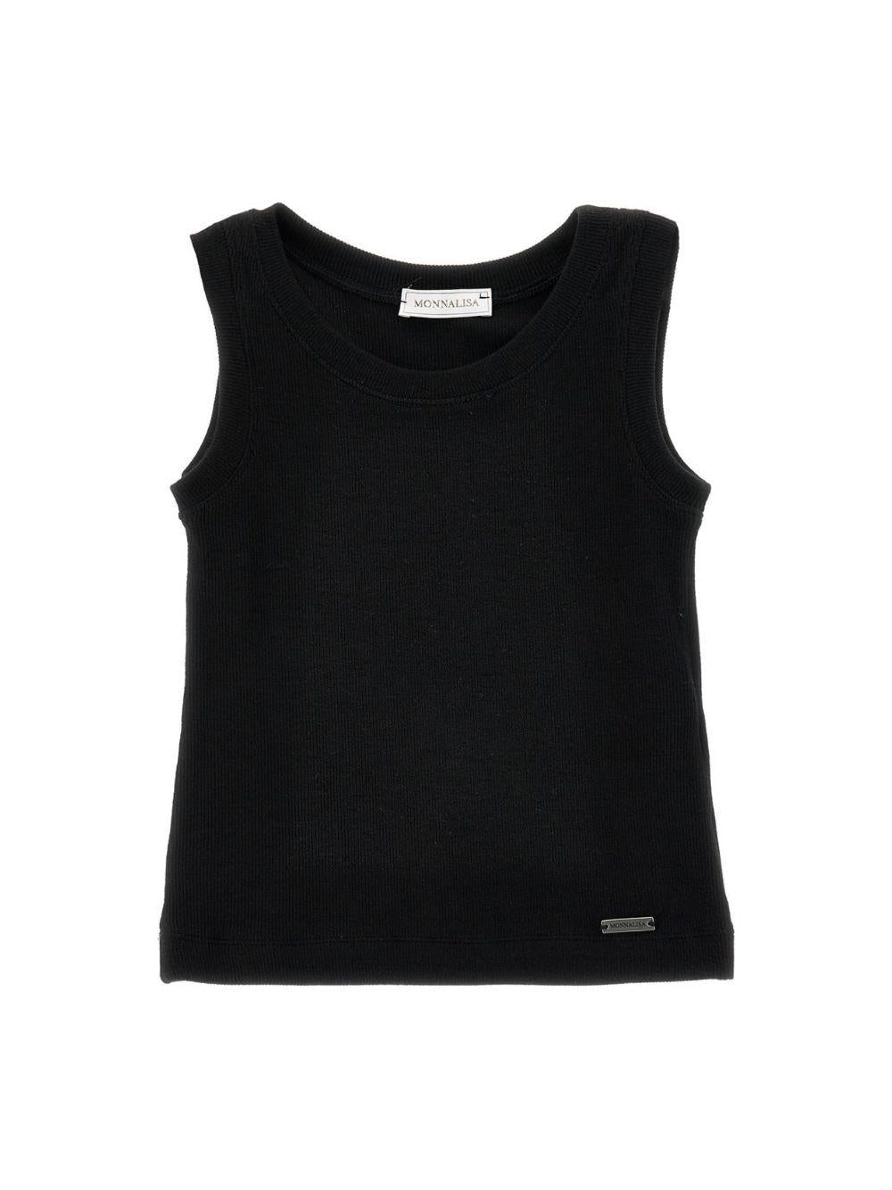 Canotta per bambina Monnalisa nera con placca con logo - Rubino Kids