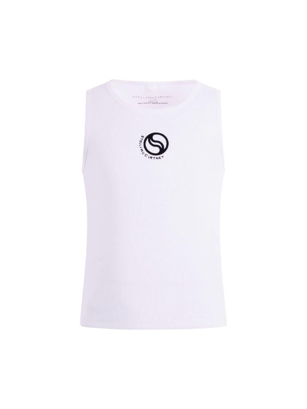 Canotta per bambina Stella McCartney Kids bianca con logo sul davanti a contrasto - Rubino Kids