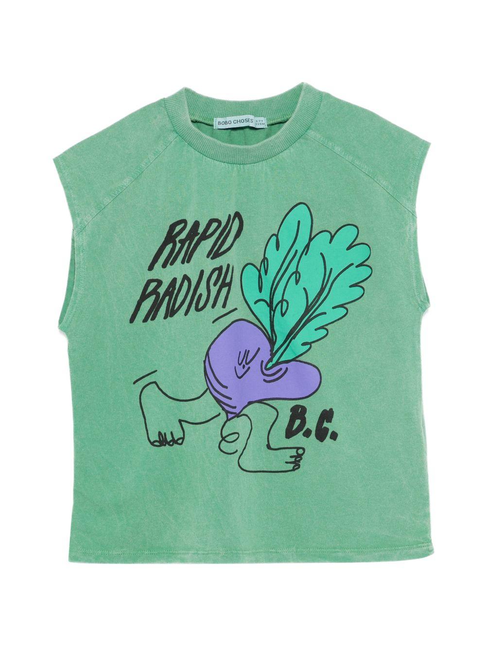 Canotta per bambino Bobo Choses verde con stampa grafica "Rapid Radish" - Rubino Kids