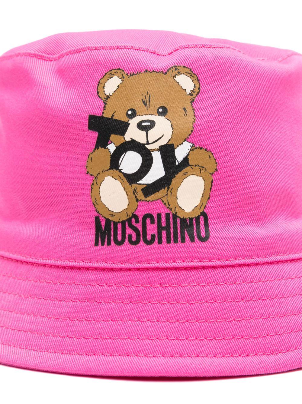 Cappello bucket con stampa Teddy Bear per neonato Moschino Kids fucsia con corona piatta - Rubino Kids
