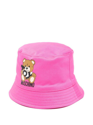 Cappello bucket con stampa Teddy Bear per neonato Moschino Kids fucsia con corona piatta