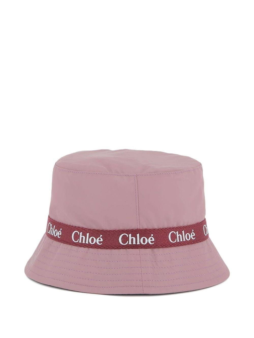 Cappello bucket per bambina Chloé Kids viola con fascia con logo a contrasto - Rubino Kids