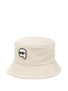 Cappello da pescatore per bambino Karl Lagerfeld Kids beige reversibile con toppa e logo - Rubino Kids