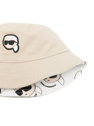 Cappello da pescatore per bambino Karl Lagerfeld Kids beige reversibile con toppa e logo - Rubino Kids