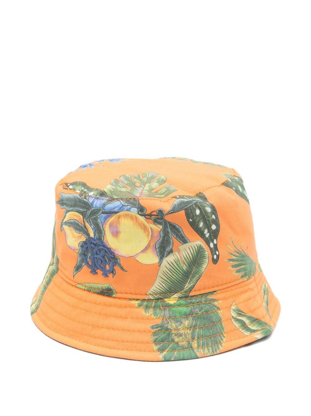 Cappello da pescatore per neonato Roberto Cavalli Kids arancione con stampa tropicale - Rubino Kids