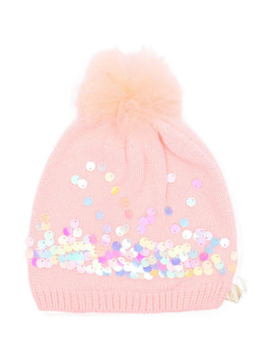 Cappello per bambina Billieblush rosa con pompon in tulle decorato e con paillettes