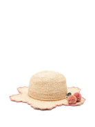 Cappello per bambina Bonpoint beige con pompon rosa - Rubino Kids