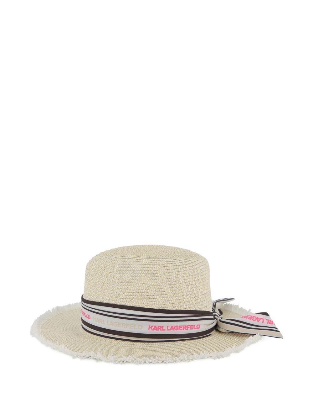 Cappello per bambina Karl Lagerfeld Kids bianco a righe sfilacciato - Rubino Kids