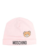 Cappello per neonata Moschino Kids rosa con stampa logo e Teddy Bear - Rubino Kids
