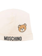 Cappello per neonato Moschino Kids beige con stampa logo e Teddy Bear - Rubino Kids