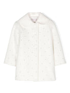 Cappotto con strass per neonato Monnalisa bianco con colletto rotondo - Rubino Kids